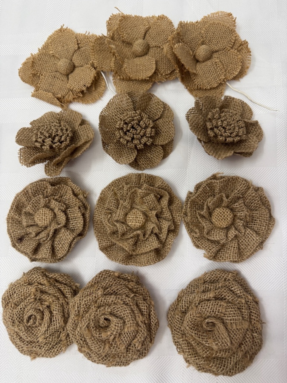 Set of 12 Rustic Burlap Floral Accents - Natural Brown Faux Florals